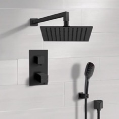Matte Black Thermostatic Shower System with Handheld, Rain Shower Head, Shower Faucet Set
